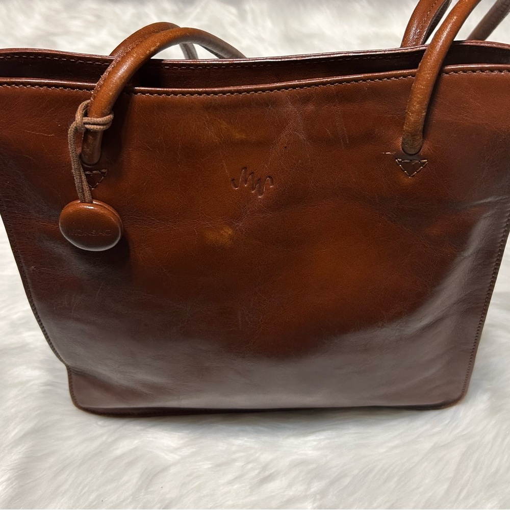 Monsac Elegant Brown Leather Tote Bag